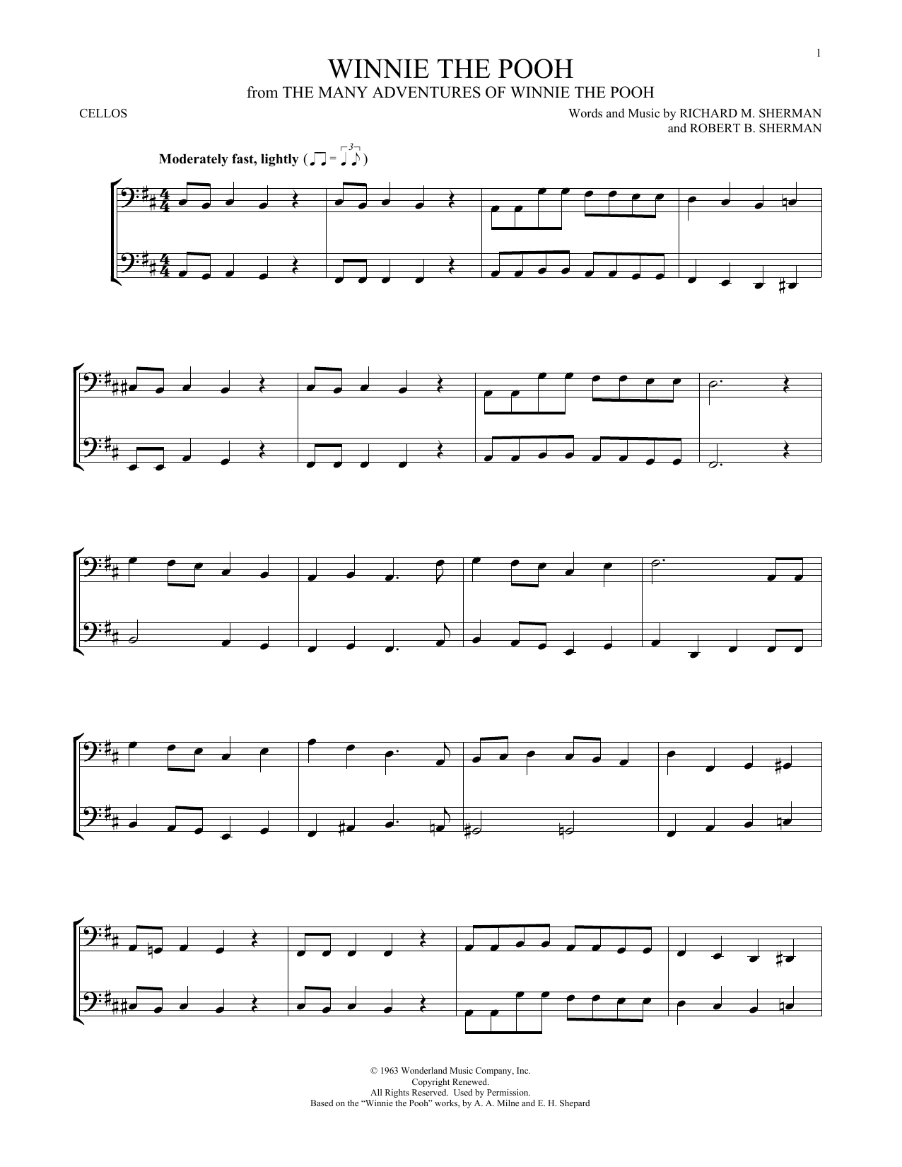 Produktgalerie: Seite 1 von 1 Winnie The Pooh (from The Many Adventures Of Winnie The Pooh), Sherman Brothers, Violoncello