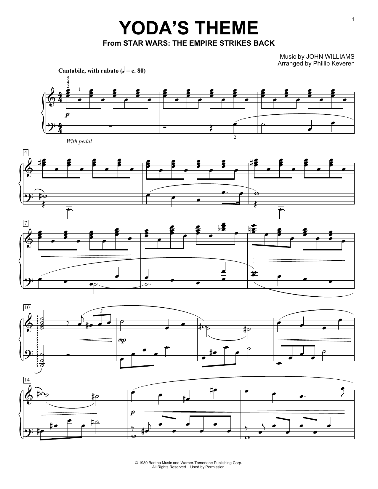 Product gallery: Page 1 of 1 Yoda's Theme (from Star Wars: The Empire Strikes Back) (arr. Phillip Keveren), John Williams