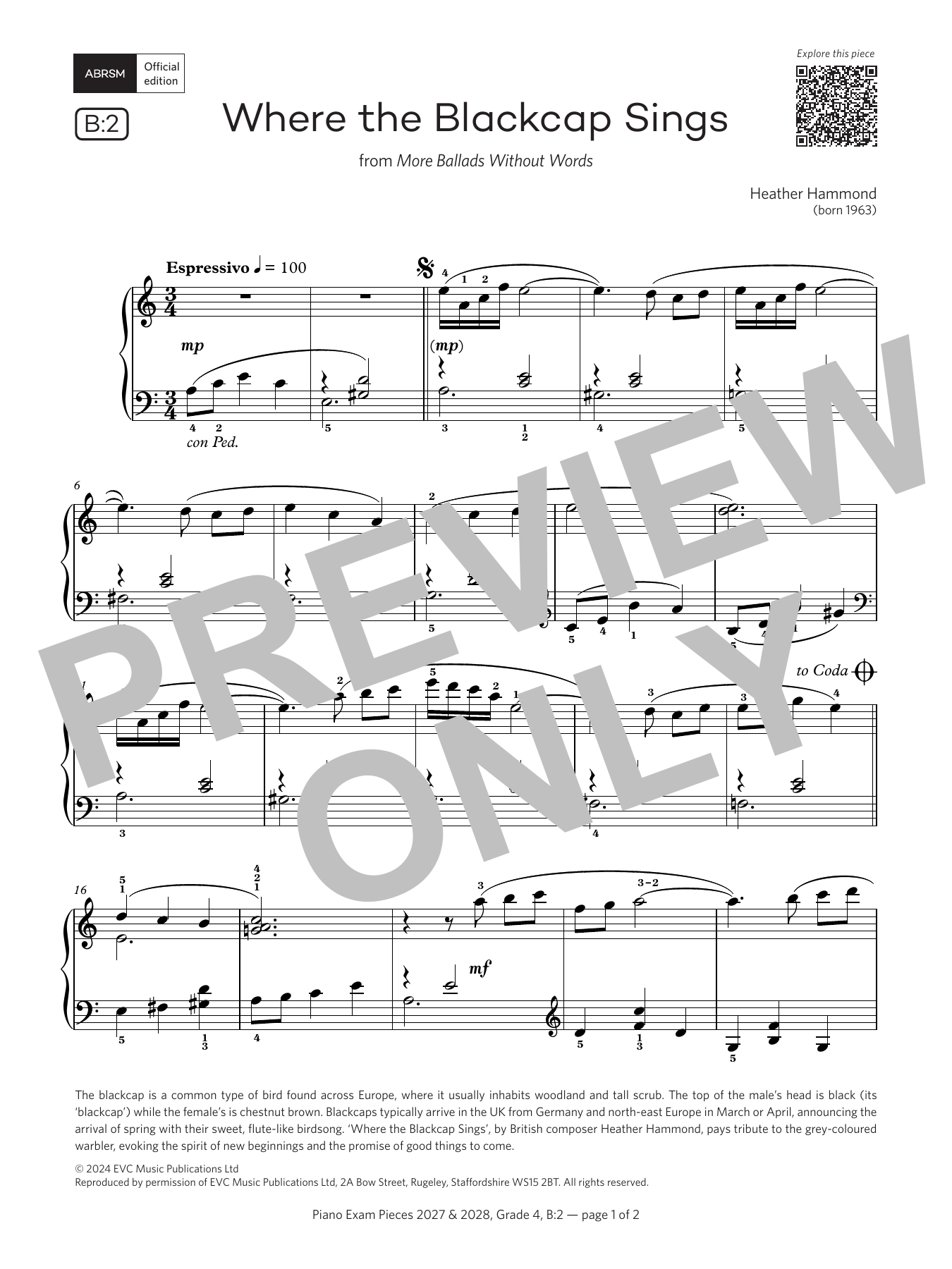 Product gallery: Page 1 of 1 Where the Blackcap Sings (Grade 4, list B2, from the ABRSM Piano Syllabus 2027 & 2028), Heather Hammond