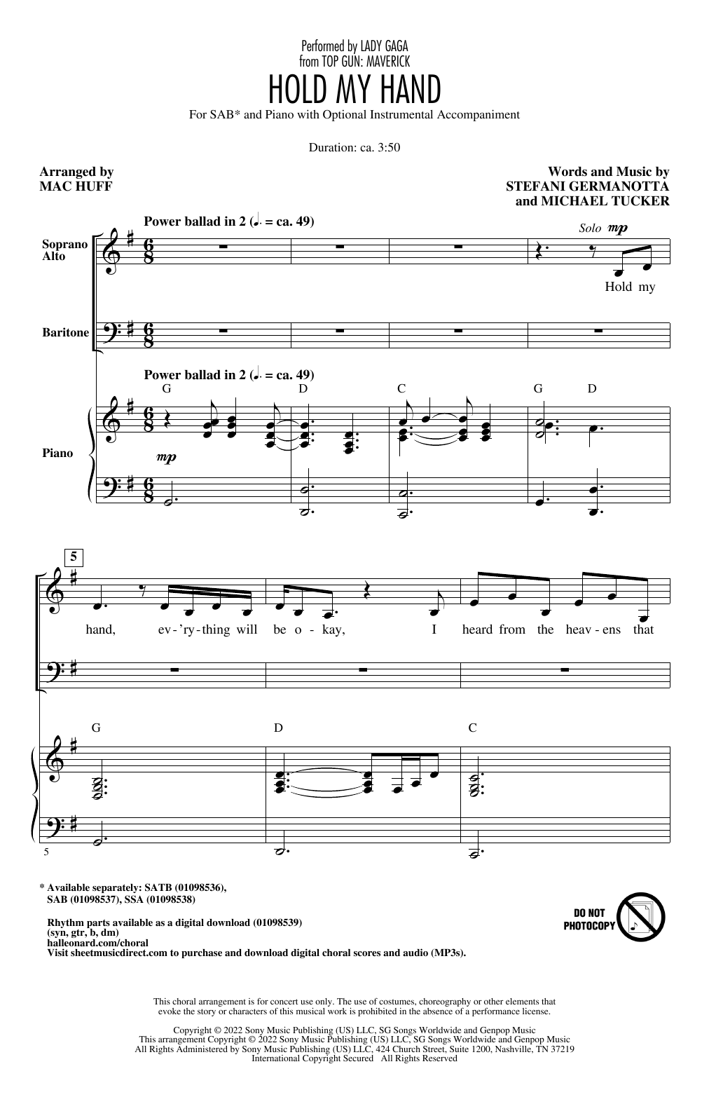Produktbild zu: Hold My Hand (from Top Gun: Maverick) (arr. Mac Huff)