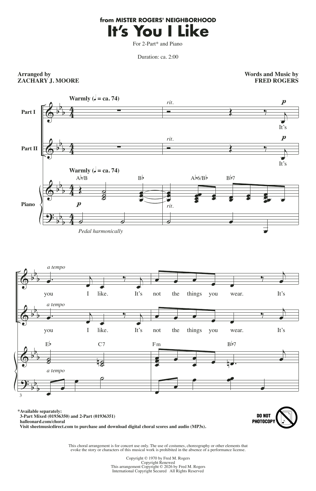 Product gallery: Page 1 of 1 It's You I Like (arr. Zachary J. Moore), Fred Rogers