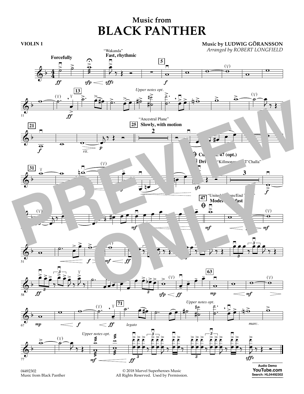 Produktbild zu: Music from Black Panther (arr. Robert Longfield) - Violin 1
