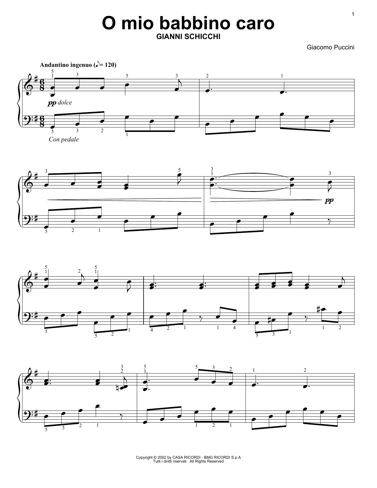 Produktgalerie: Seite 1 von 1 O Mio Babbino Caro, Giacomo Puccini, Klavier
