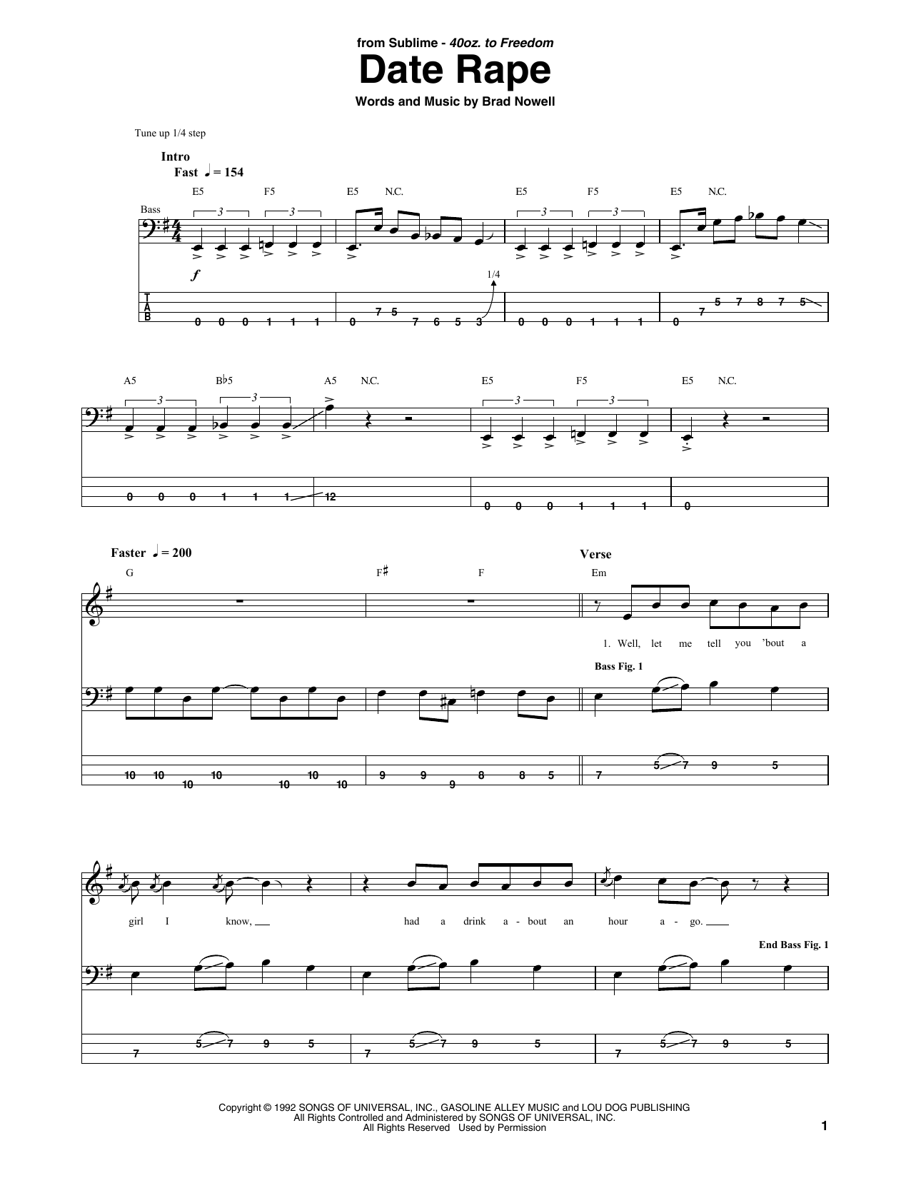 Produktgalerie: Seite 1 von 1 Date Rape, Sublime, E-Bass