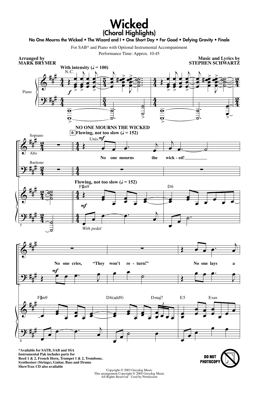 Product picture to: Wicked (Choral Highlights) (arr. Mark Brymer)