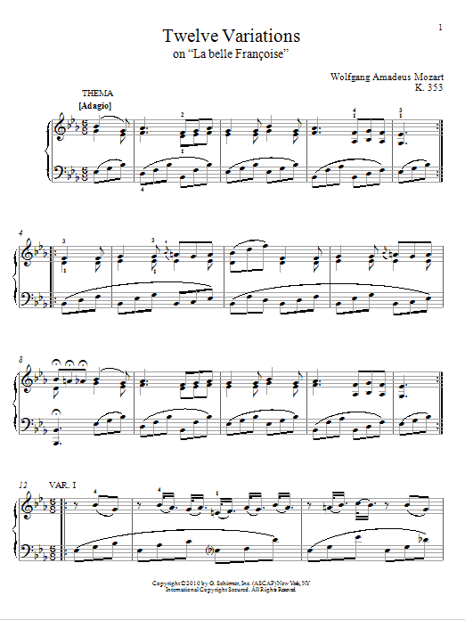 Product picture to: Twelve Variations on La belle Francois, K. 353