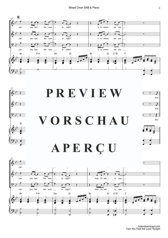 Produktgalerie: Seite 5 von 11 Can You Feel The Love Tonight, John, Elton, Gemischter Chor/Ensemble SAB und Klavier - E-Bass & Drum Set optional