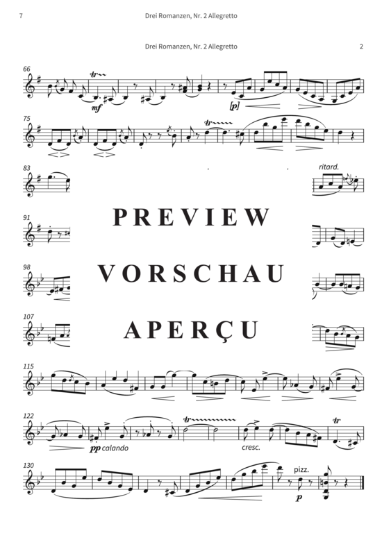 gallery: Drei Romanzen, Nr. 2 Allegretto - op. 22 II, Joseph Joachim freundschaftlichst gewidmet , , (Violine + Klavier)
