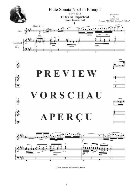 Produktgalerie: Seite 2 von 11 Flöten Sonate Nr. 3 E-Dur BWV 1016, , Flöte und Cembalo/Klavier