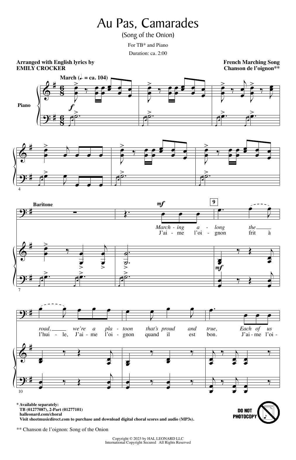 Product picture to: Au Pas, Camarades (Song Of The Onion) (arr. Emily Crocker)