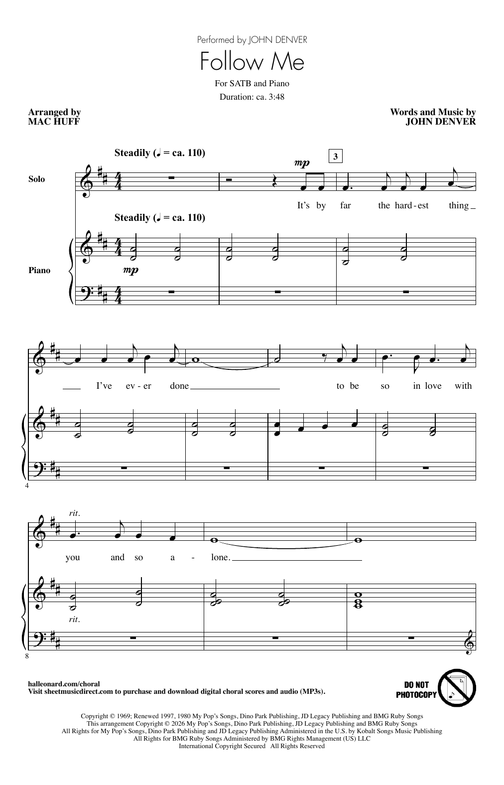 Produktgalerie: Seite 1 von 1 Follow Me (arr. Mac Huff), John Denver, Chor