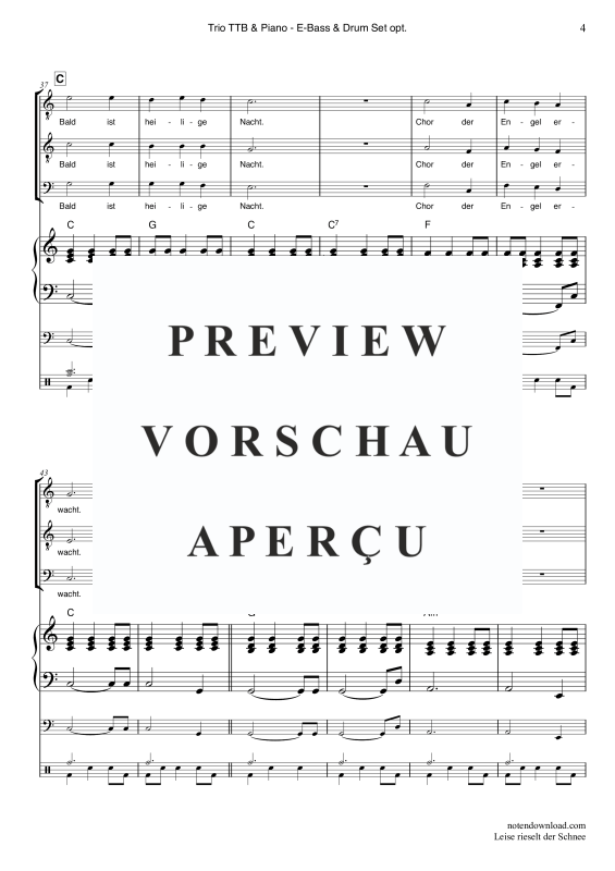 Produktgalerie: Seite 7 von 11 Leise rieselt der Schnee, , Männerchor/Ensemble TTB und Klavier - E-Bass und Drum Set optional