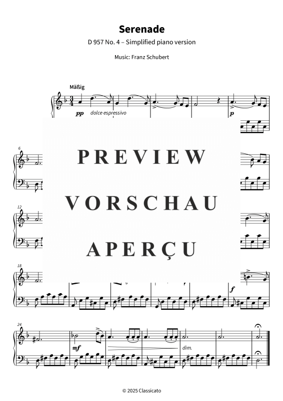 gallery: Serenade - D 957 No. 4 - Simplified piano version, , Klavier Solo