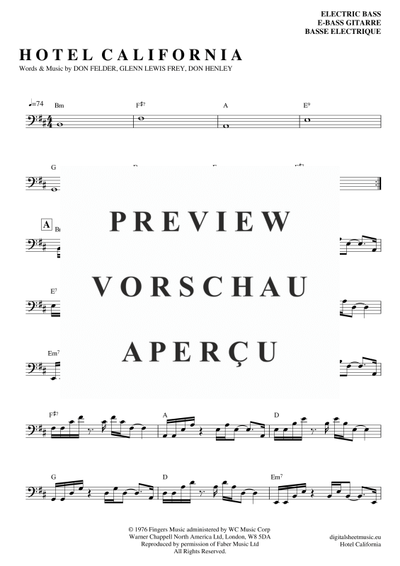 Product gallery: Page 2 of 5 Hotel California, Eagles, The, Bass Guitar