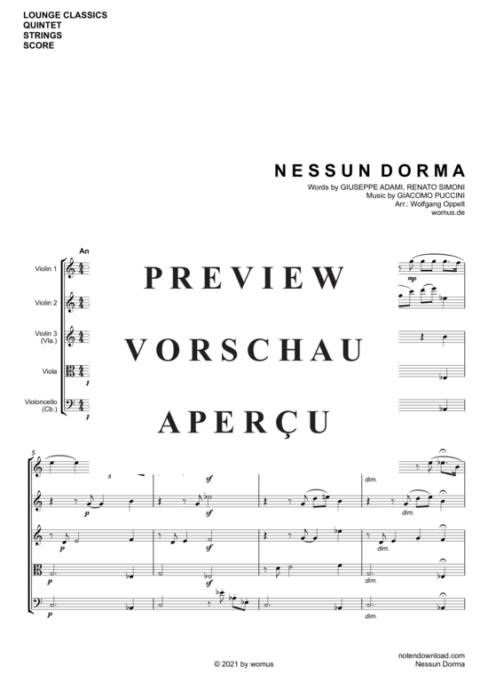 Produktgalerie: Seite 2 von 17 Nessun Dorma , , (Streicher Quintett/Ensemble)