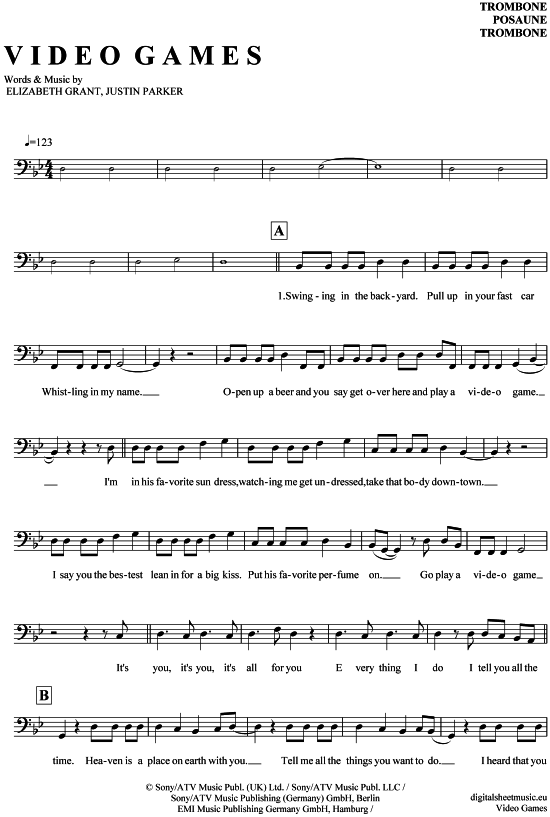 Product gallery: Page 1 of 4 Video Games , Rey, Lana del, (Posaune / Bariton)