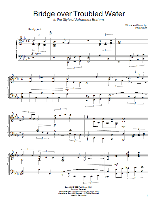Product gallery: Page 1 of 1 Bridge Over Troubled Water (in the style of Johannes Brahms), Simon & Garfunkel