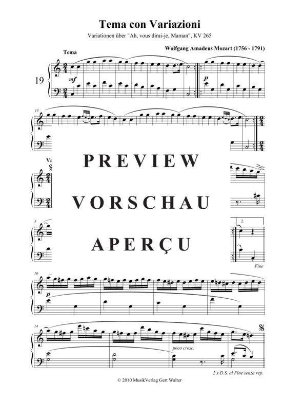 Produktbild zu: Tema con Variazioni Wolfgang Amadeus Mozart