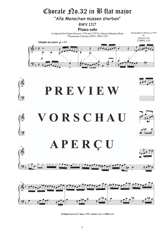 Produktgalerie: Seite 2 von 4 Choral No.32 in B-Dur (Alle Menschen müssen sterben) BWV 1117, , Klavier Solo