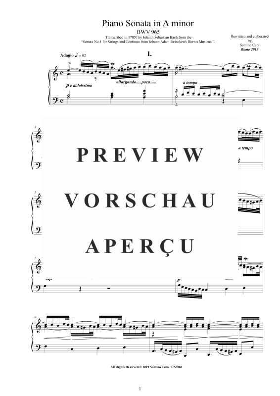 Produktgalerie: Seite 2 von 11 Klavier Sonate in A-Moll BWV 965 - nach Johann Adam Reincken, , Klavier Solo