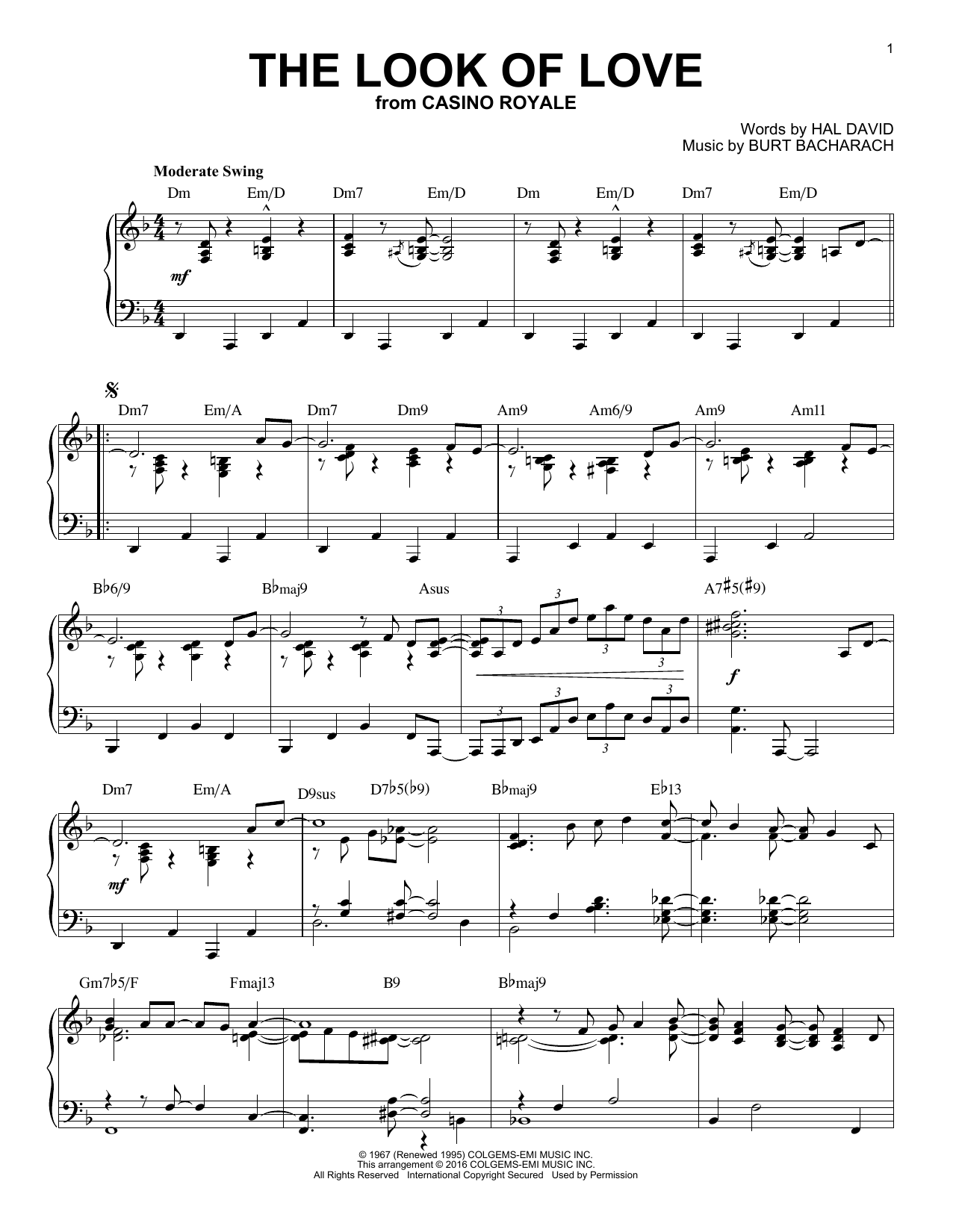 Product gallery: Page 1 of 1 The Look Of Love [Jazz version] (arr. Brent Edstrom), Bacharach & David