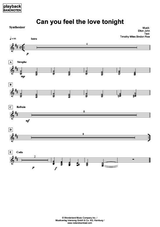 Product picture to: Can you feel the love tonight - Keyboard SynthesizerElton John