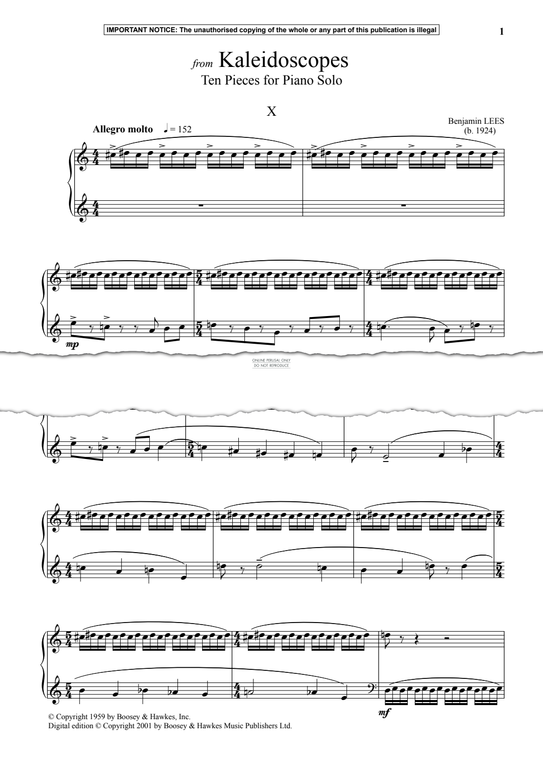Produktgalerie: Seite 1 von 1 X from Kaleidoscopes, Ten Pieces for Piano Solo, Benjamin Lees, Klavier