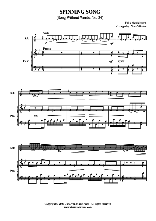 Product picture to: Spinning Song Felix von Mendelssohn Bartholdy