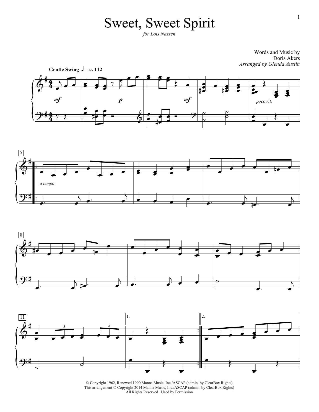 Produktgalerie: Seite 1 von 1 Sweet, Sweet Spirit (arr. Glenda Austin), Doris Akers, Klavier