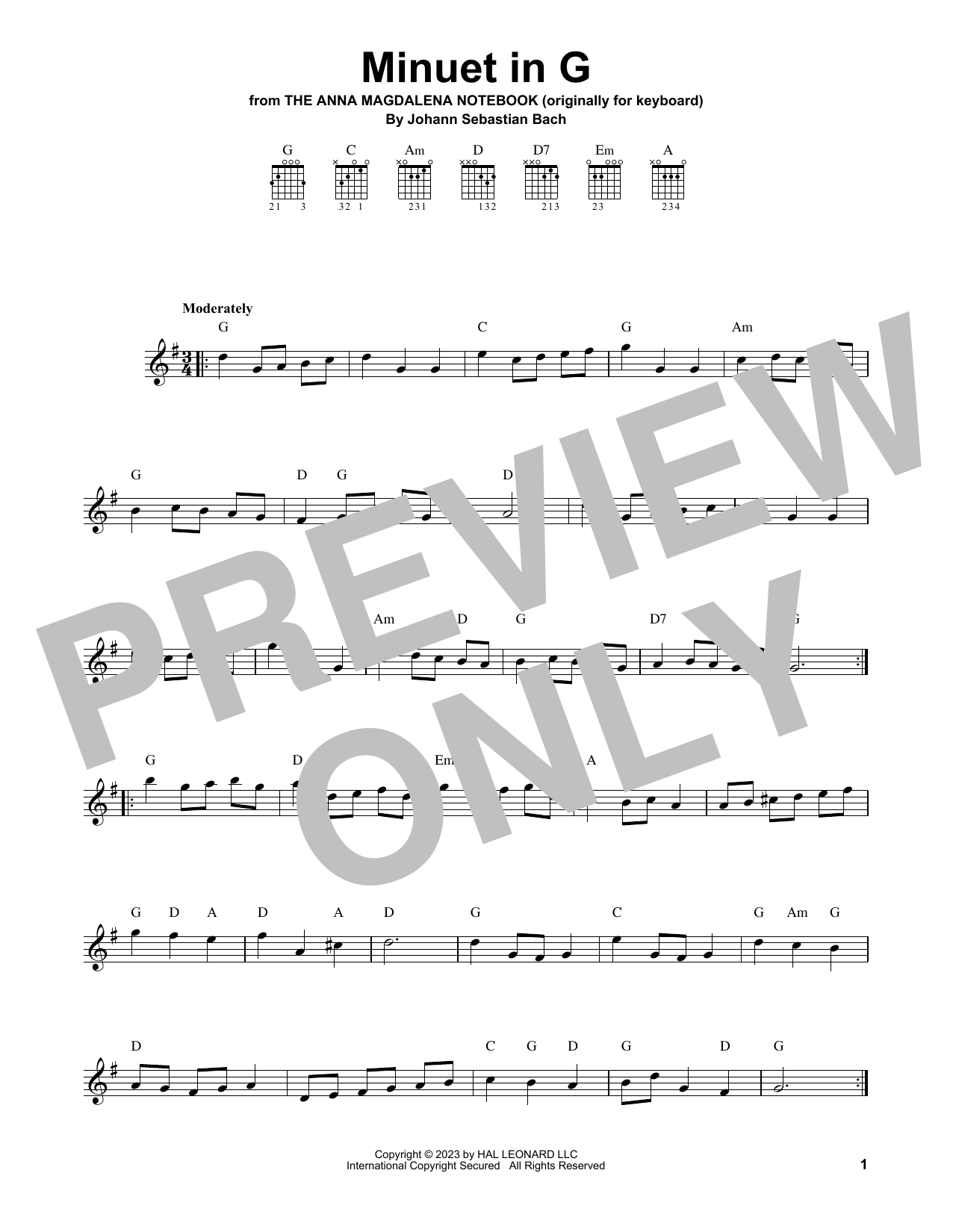 Produktgalerie: Seite 1 von 1 Minuet In G, Johann Sebastian Bach, Gitarre