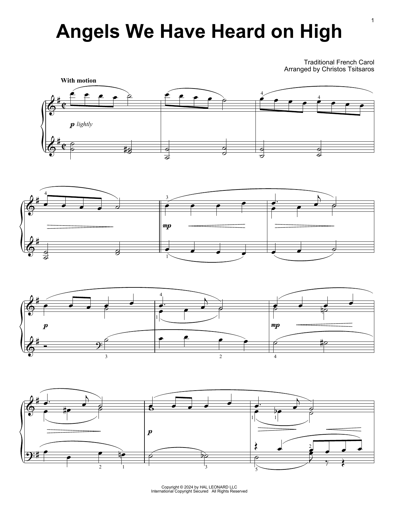 Produktgalerie: Seite 1 von 1 Angels We Have Heard On High (arr. Christos Tsitsaros), Traditional French Carol, Klavier