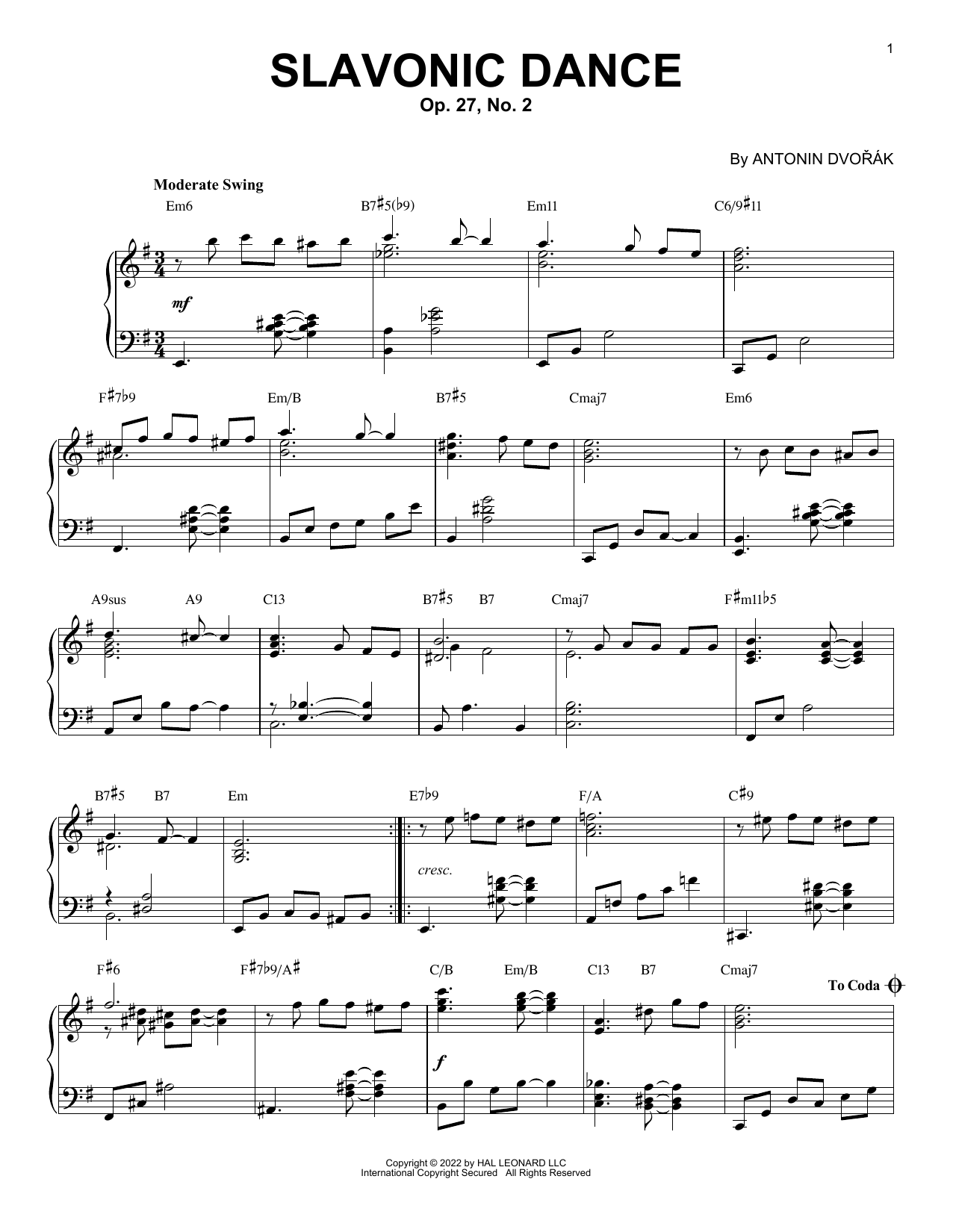 Product picture to: Slavonic Dance #2 [Jazz version] (arr. Brent Edstrom)