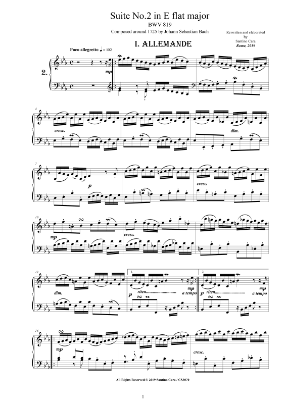 Produktbild zu: Piano Suite No.2 in Es-Dur BWV 819 - Complete Piano VersionJohann Sebastian Bach