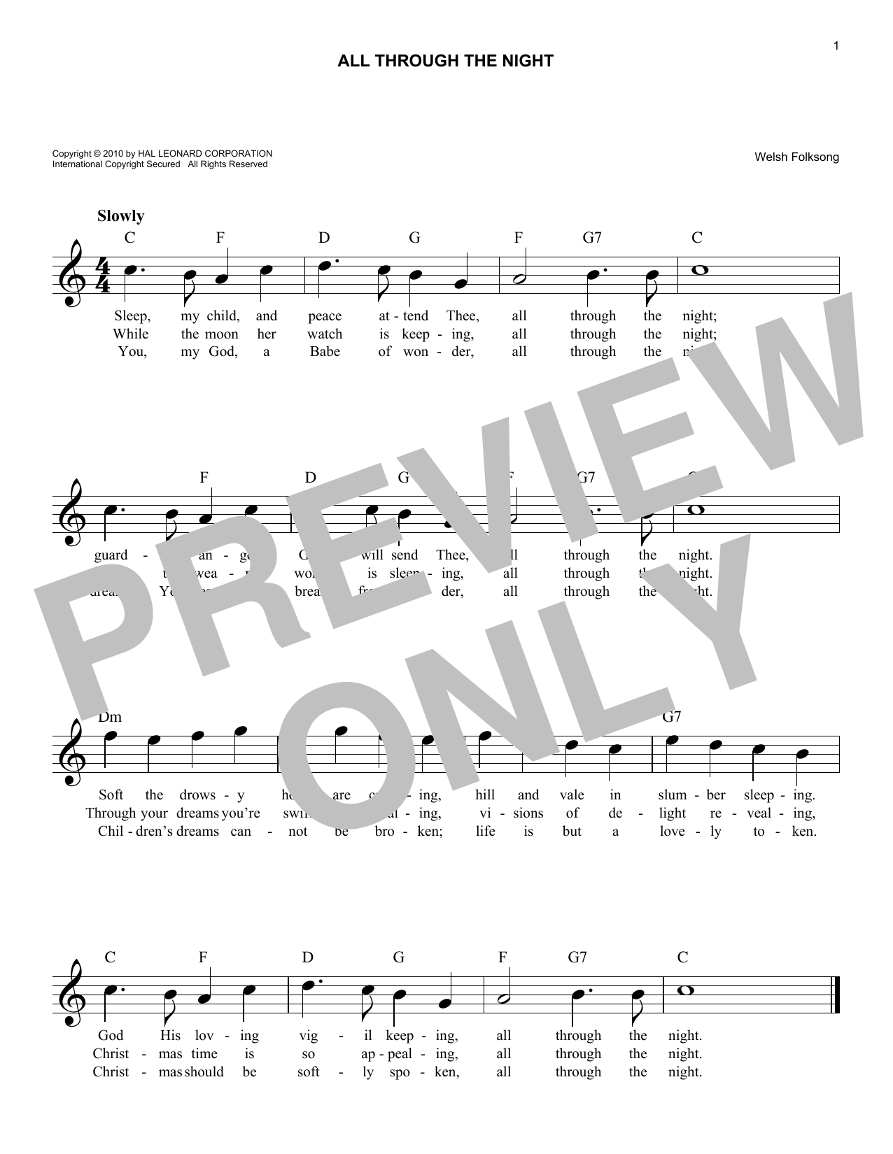 Product gallery: Page 1 of 1 All Through The Night, Welsh Folksong