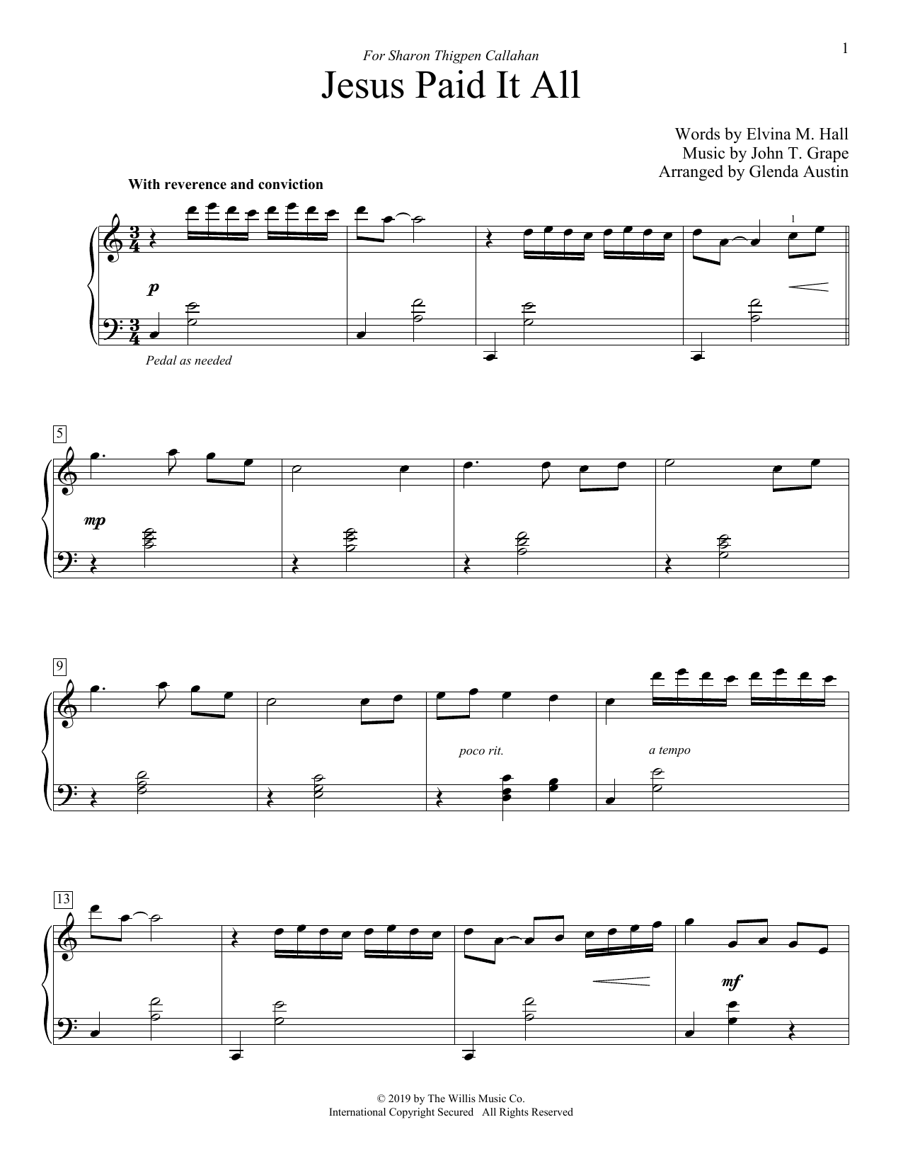 Produktbild zu: Jesus Paid It All (arr. Glenda Austin)