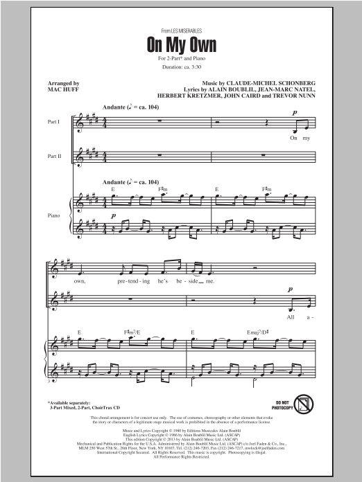 Product picture to: On My Own (from Les Miserables) (arr. Mac Huff)