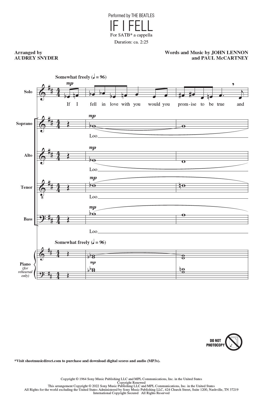 Product gallery: Page 1 of 1 If I Fell (arr. Audrey Snyder), The Beatles