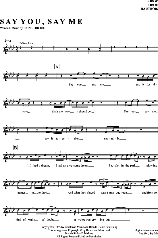 Produktgalerie: Seite 1 von 4 Say You, Say Me , Richie, Lionel, (Oboe)