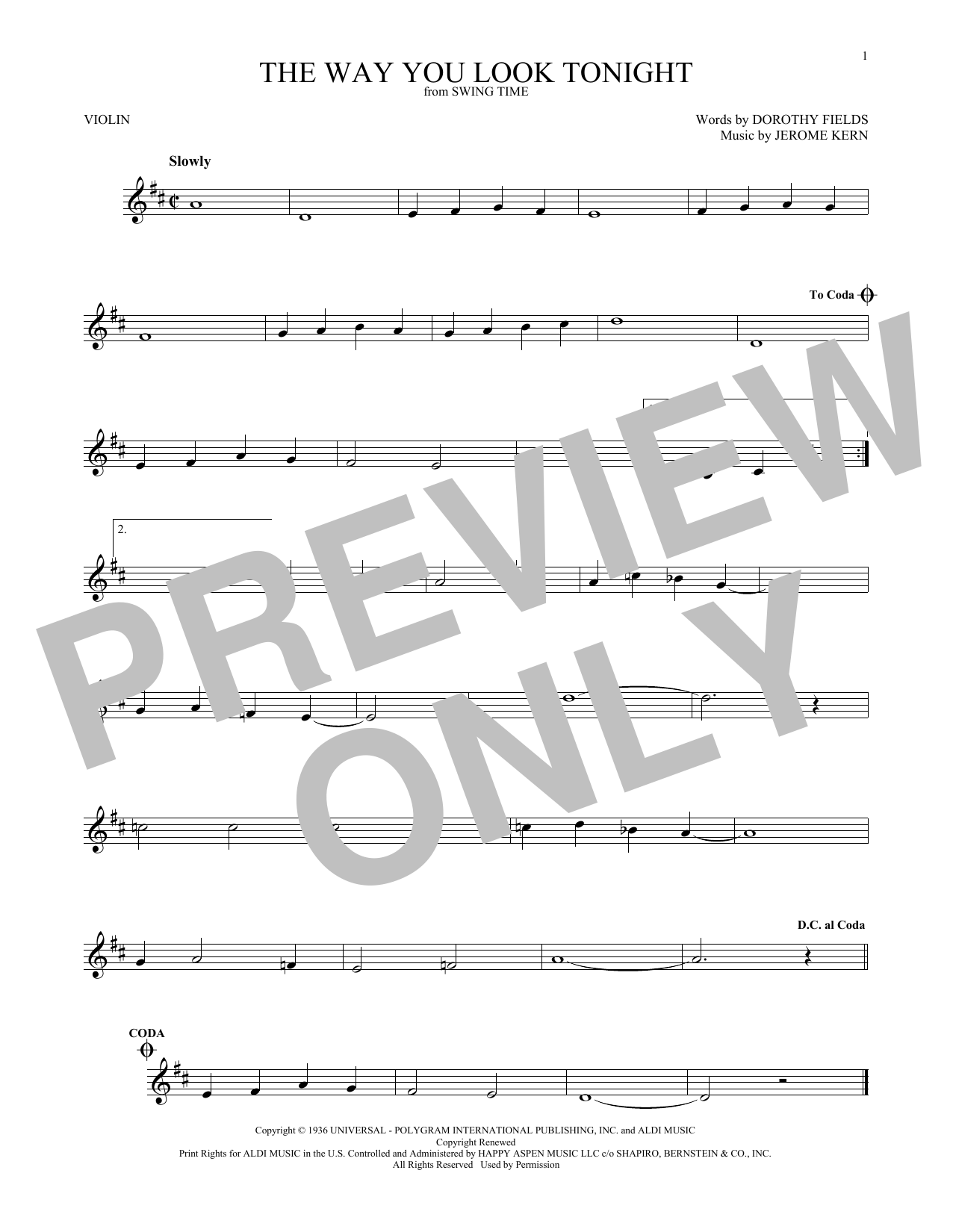 Product gallery: Page 1 of 1 The Way You Look Tonight, Jerome Kern