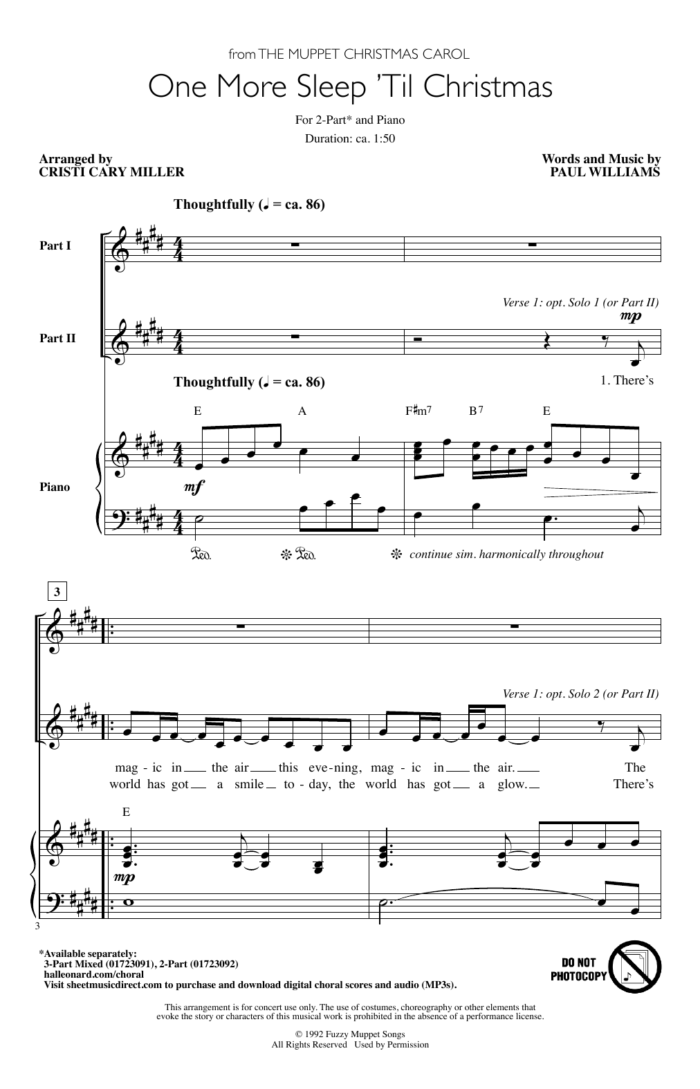Product picture to: One More Sleep 'Til Christmas (from The Muppet Christmas Carol) (arr. Cristy Cary Miller)