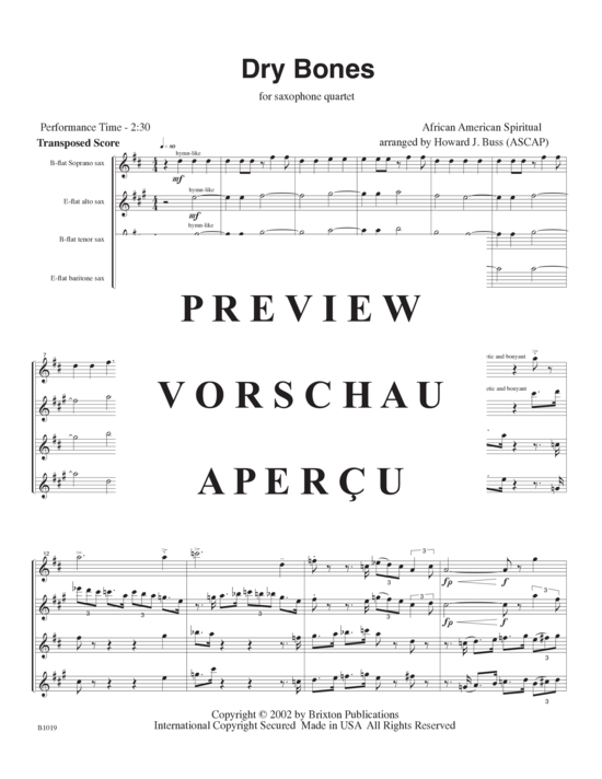 Product gallery: Page 4 of 15 Dry Bones , , (4 saxophone quartet SATB)