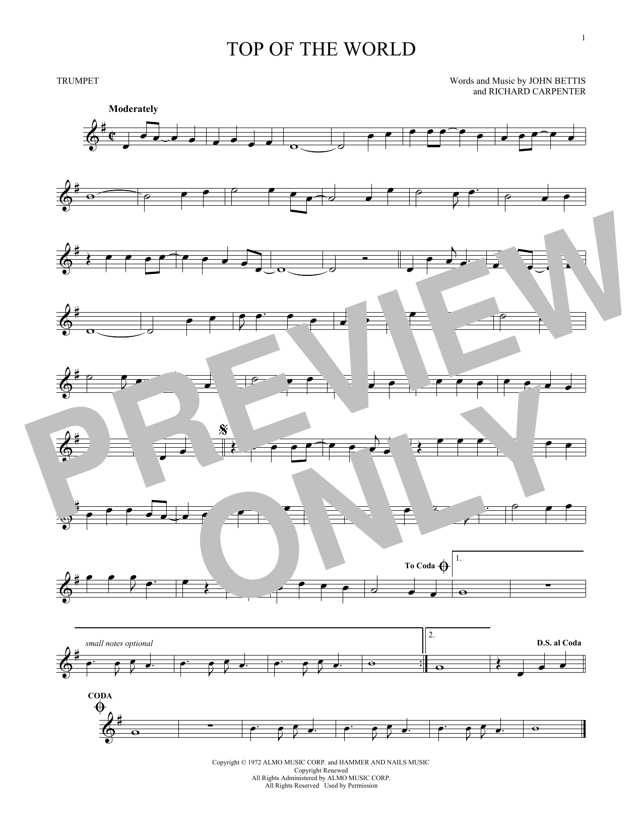 Produktgalerie: Seite 1 von 1 Top Of The World, Carpenters, Trompete