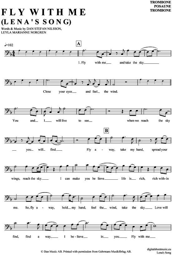 Product gallery: Page 1 of 4 Fly with me (Lenas Song) , Wie im Himmel (Filmmusik),  (trombone / baritone)