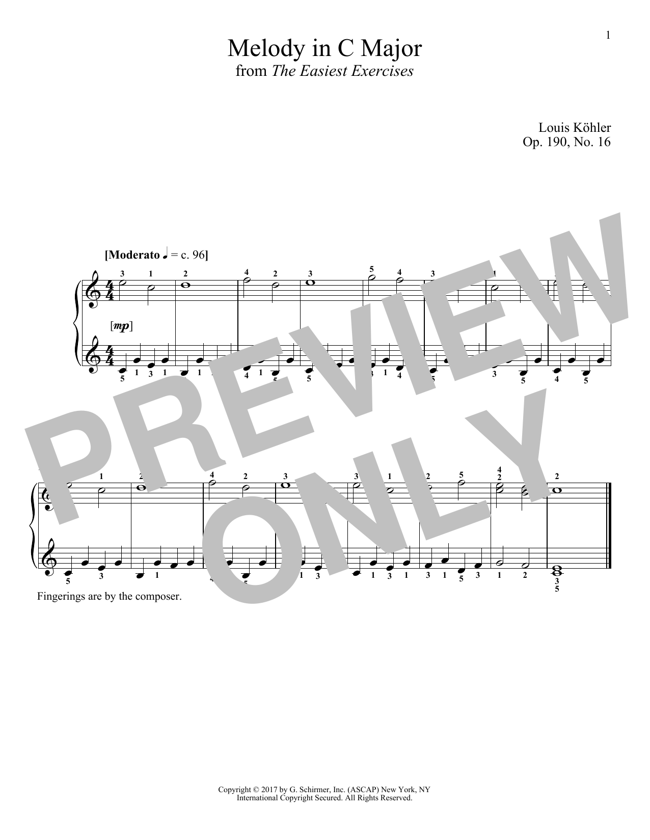 Product gallery: Page 1 of 1 Melody In C Major, Op. 190, No. 16, Louis Kohler