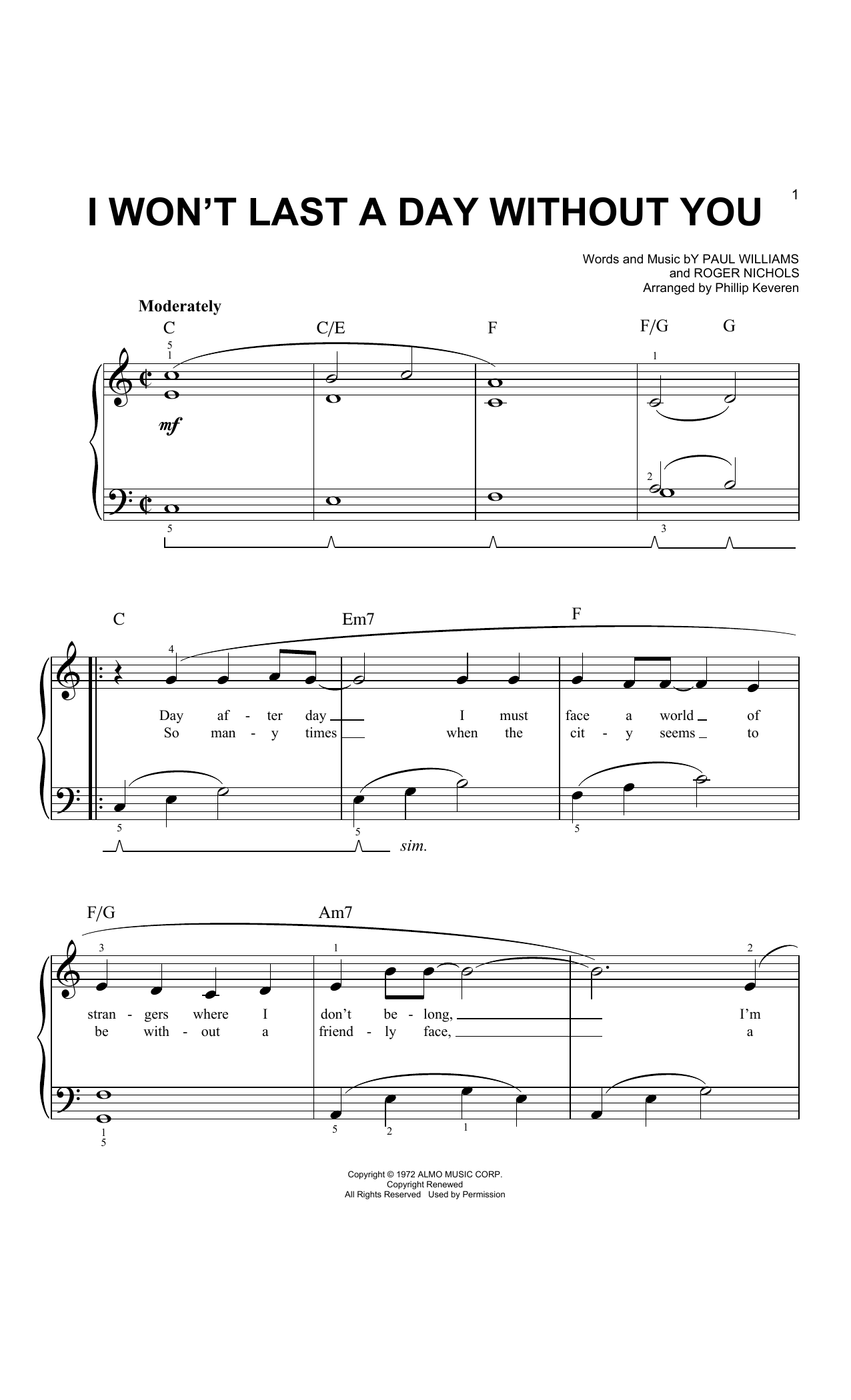 Produktbild zu: I Won't Last A Day Without You (arr. Phillip Keveren)