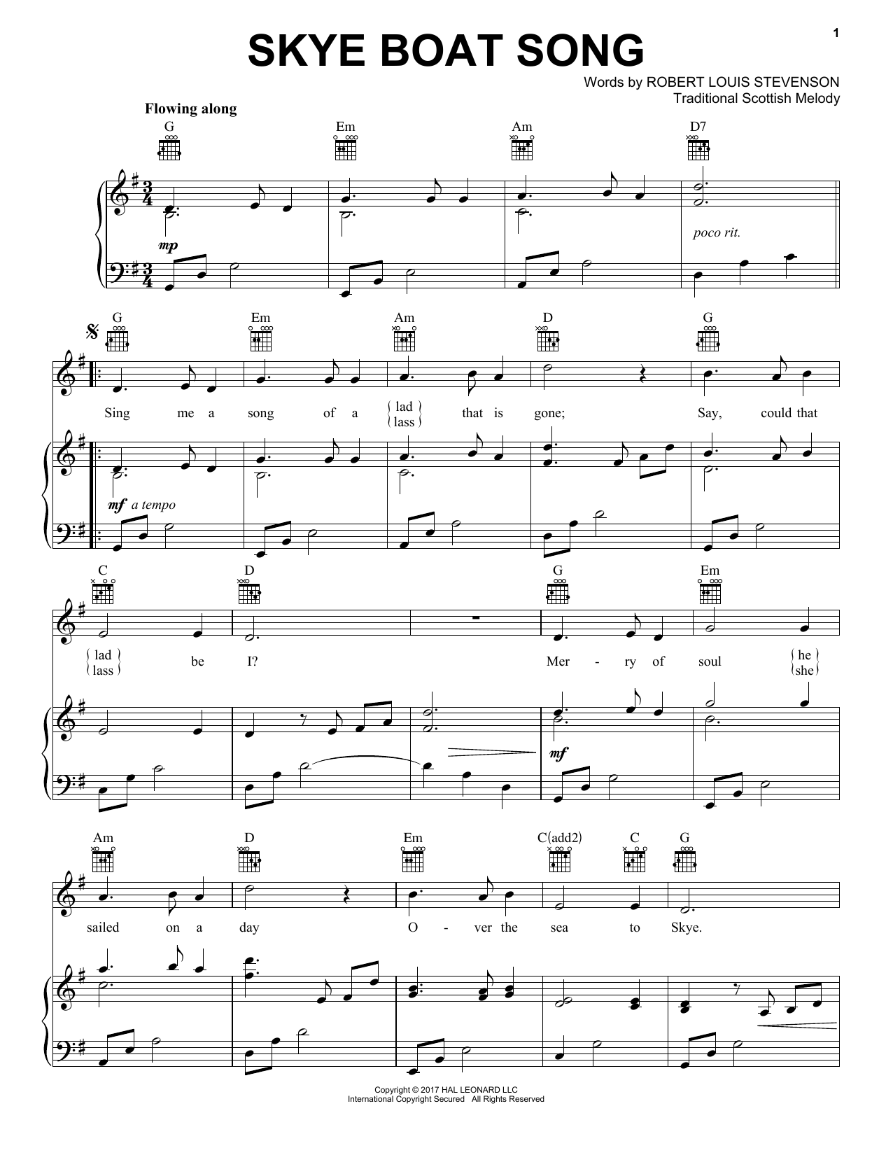 Produktgalerie: Seite 1 von 1 Skye Boat Song, Robert Louis Stevenson, Gesang, Gitarre, Klavier