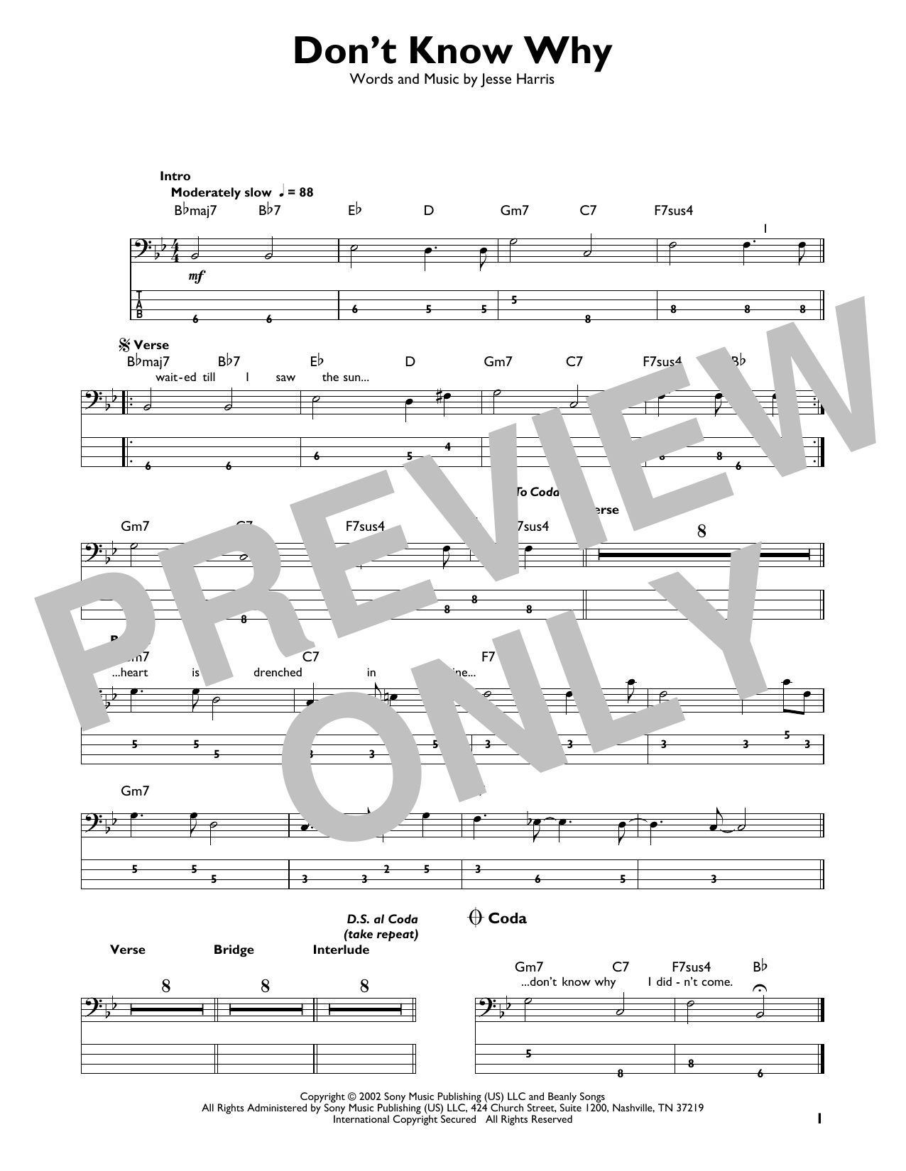 Produktgalerie: Seite 1 von 1 Don't Know Why, Norah Jones, E-Bass, Gitarre
