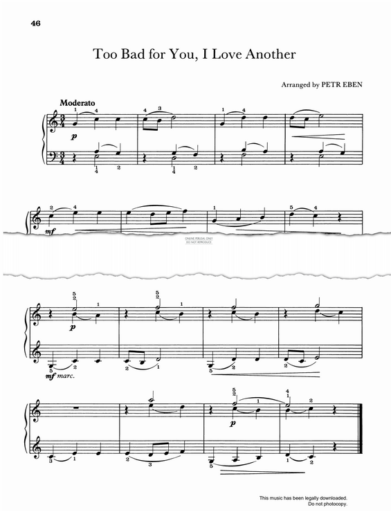 Produktgalerie: Seite 1 von 1 Too Bad For You, I Love Another (from 'Five Czech Folk Songs'), Petr Eben, Klavier