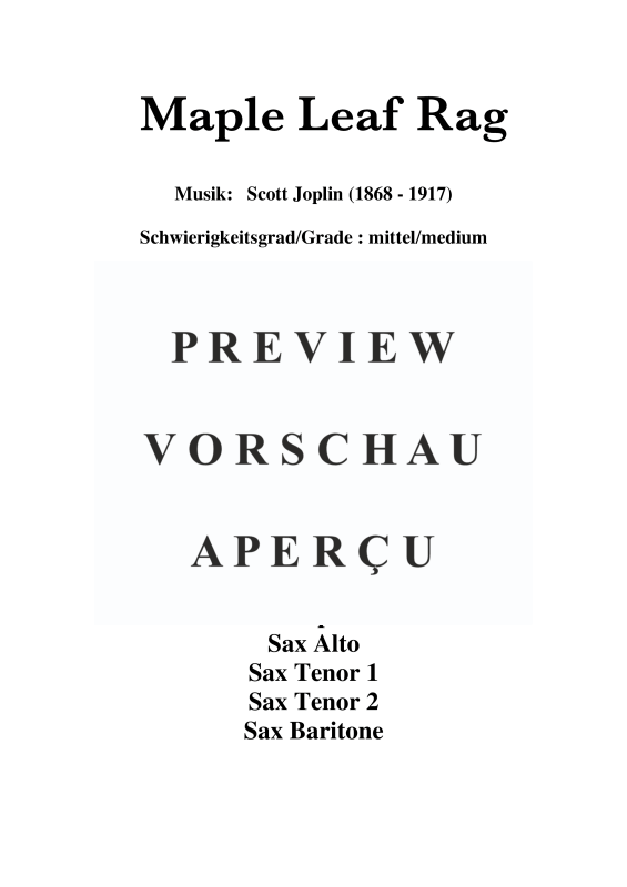 Produktgalerie: Seite 2 von 11 Maple Leaf Rag, , Saxophon Quintett