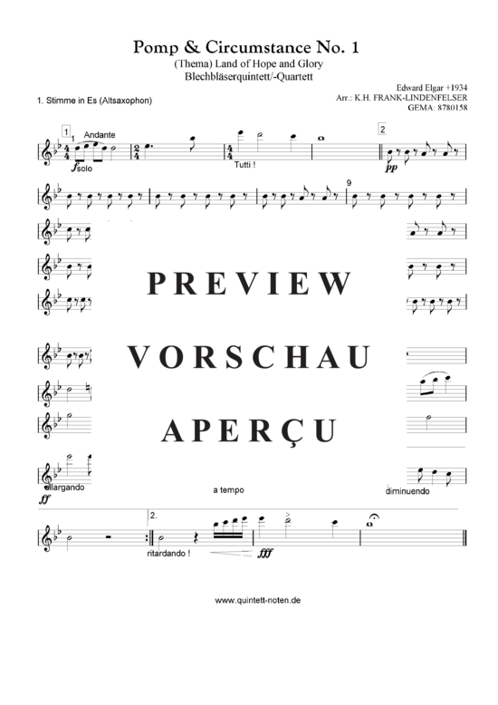 Produktgalerie: Seite 7 von 20 Thema aus Pomp and Circumstance No. 1 Quintett, variable Besetzung, , 
